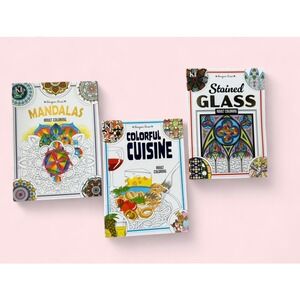 Kappa Designer Series Adult Coloring Book Set Mandalas Cuisine Stained Glass 3pk